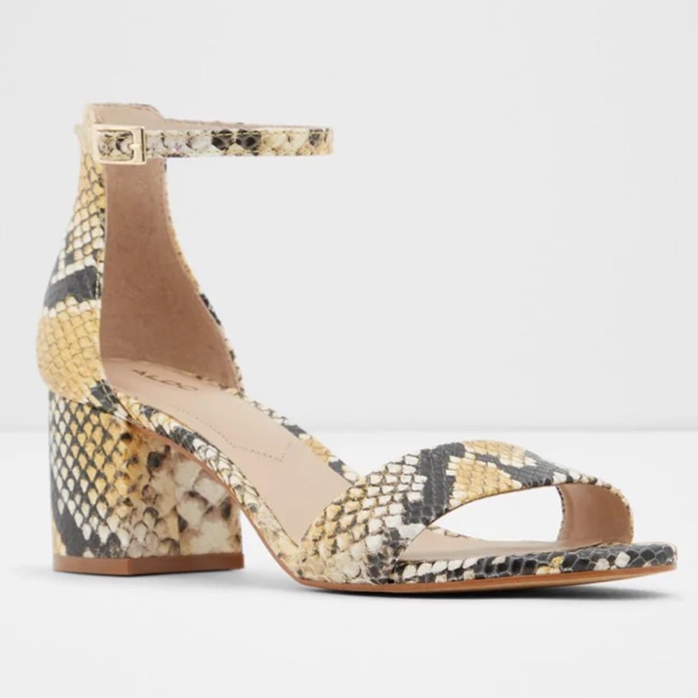 ALDO Villarosa yellow snakeskin block heel sandals size 6